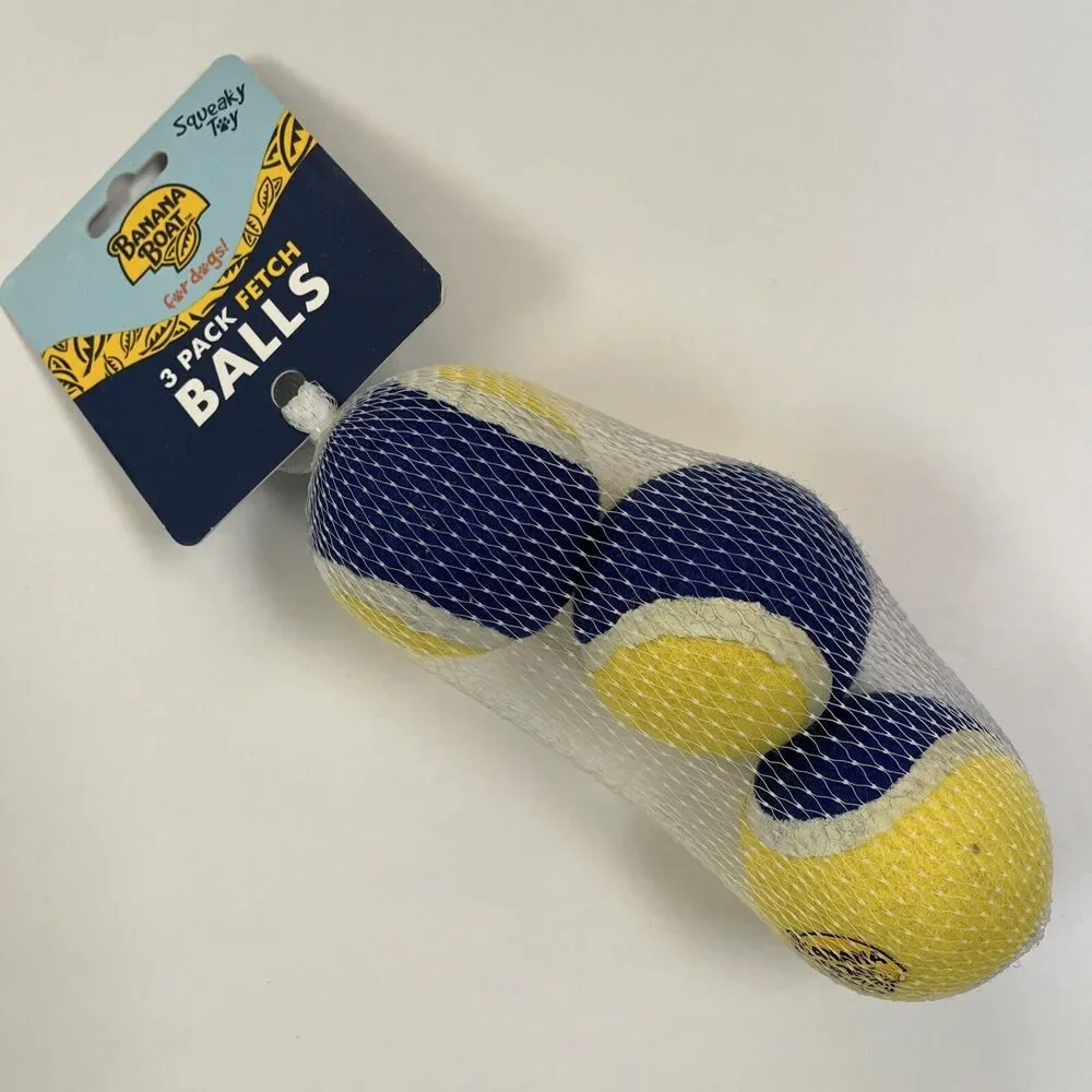 Banana Boat Dogs Fetch Balls Tennis Ball 3 Pack Chew Squeaky Toy